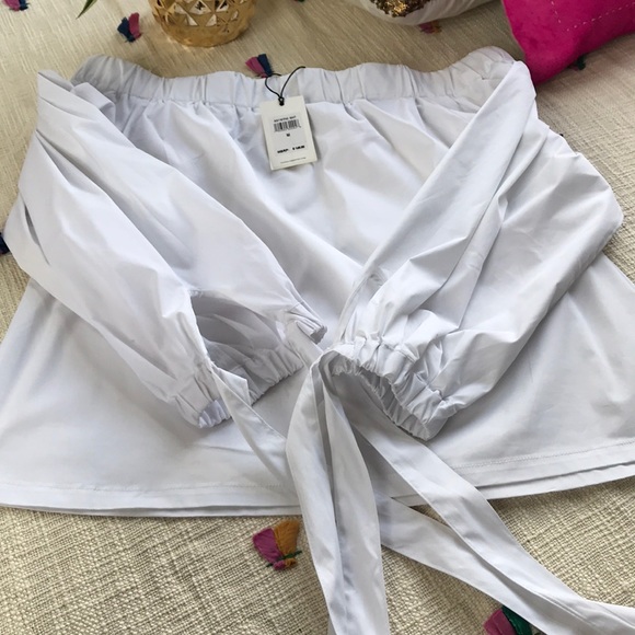 New 7 For All Mankind Off Shoulder Top w Tie Cuffs - Picture 5 of 8